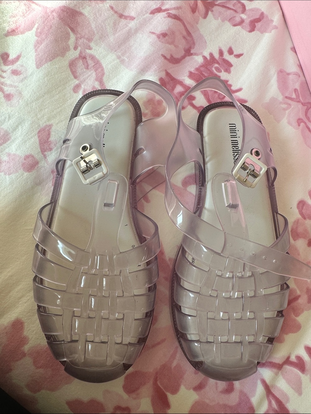 Mini Melissa Translucent Lavender Jelly Sandals with Silver Buckles